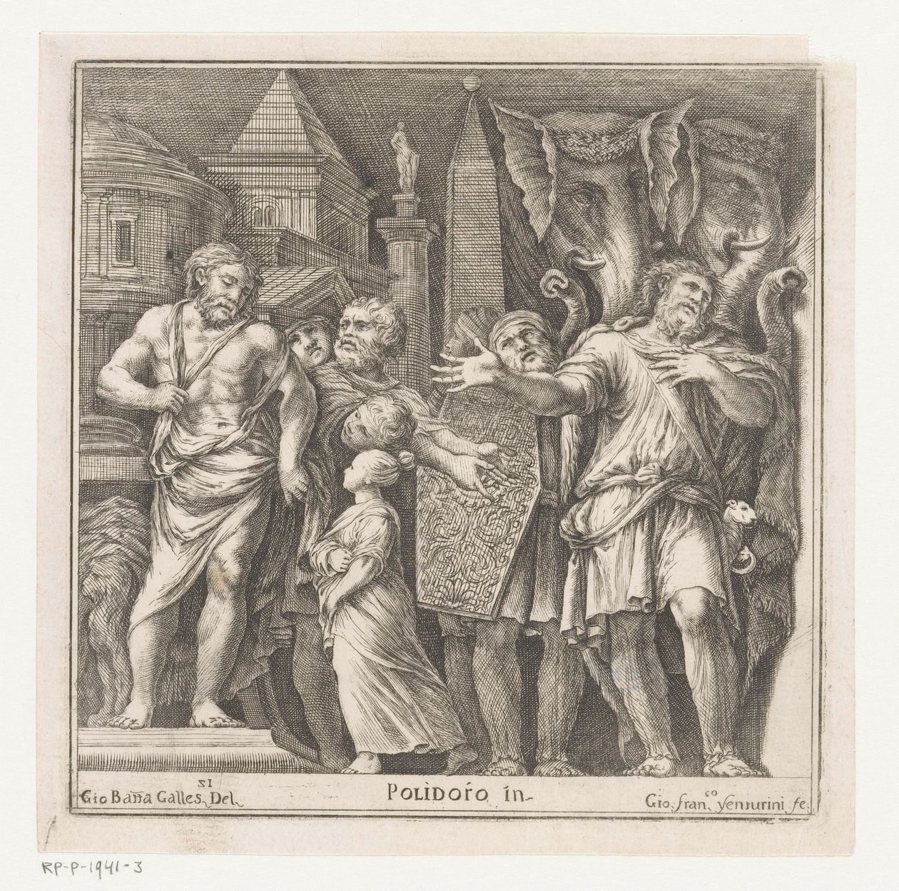Bir şehirde bir grup figür ve iki fil by Giovanni Francesco Venturini