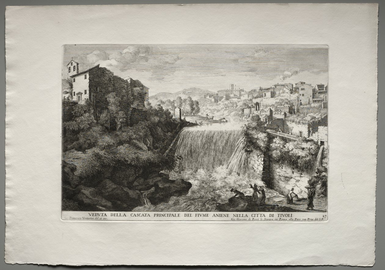 Roma Çeşmeleri, Kitap IV, levha 27: Tivoli Şehrindeki Aniene Nehri'nin Başlıca Çağlayanının Görünümü. by Giovanni Francesco Venturini