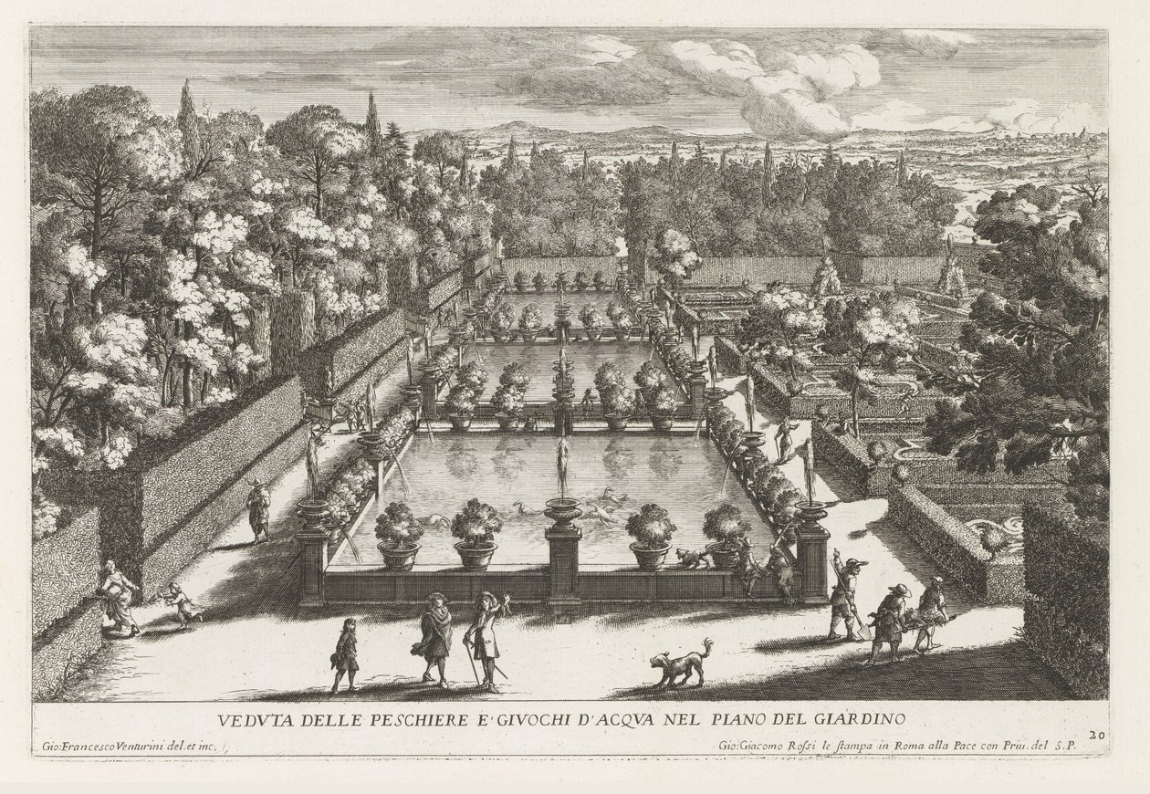 Visvijvers in de tuinen van de Villa d