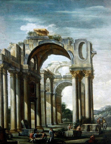 Figürlü Klasik Kalıntılardan Bir Capriccio (tuval üzerine yağlı boya) by Giovanni Ghisolfi