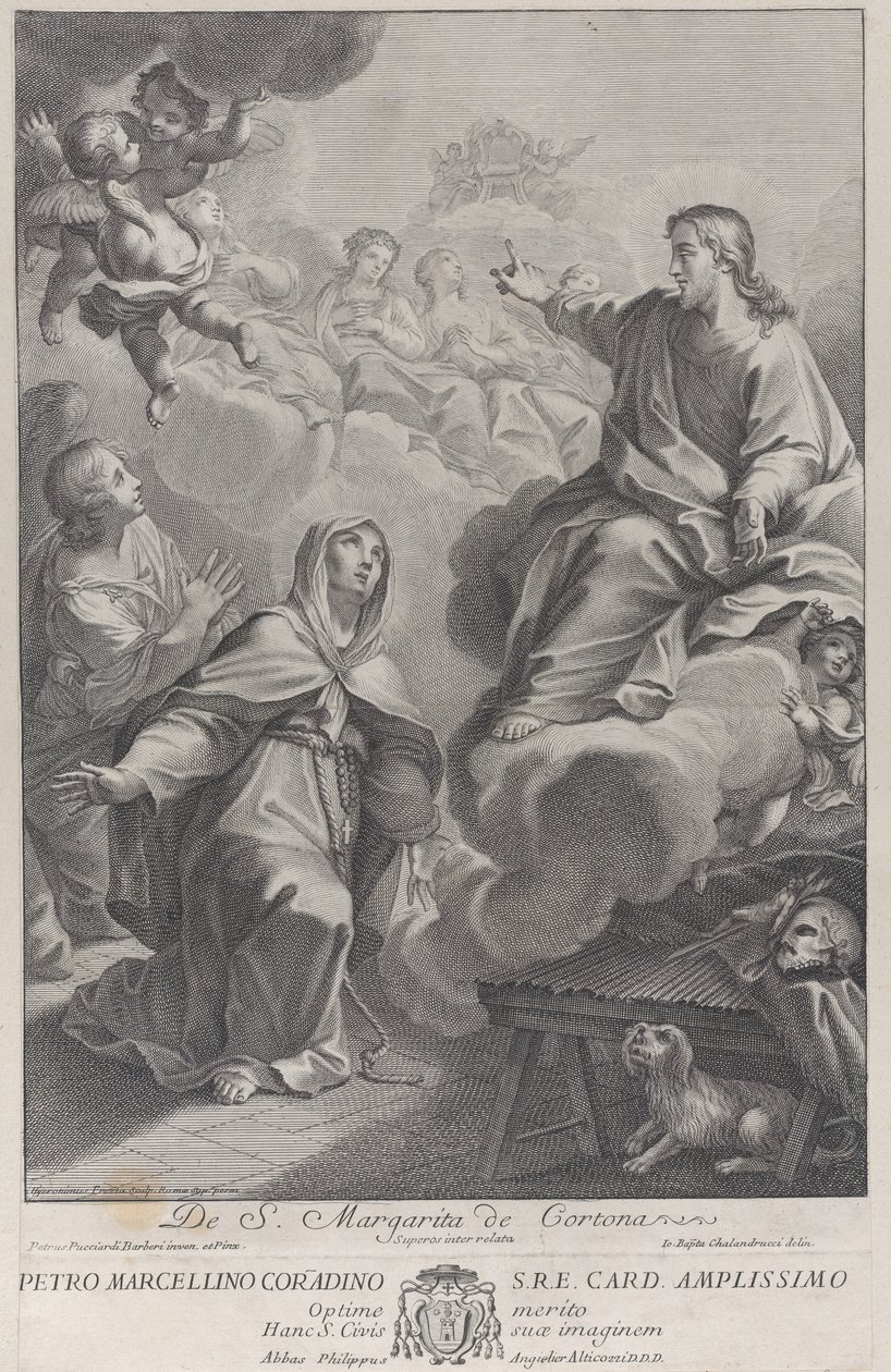 Cortona'lı Aziz Margarita, İsa'nın önünde diz çökmüş, Pietro Andrea Pucciardi'den sonra ..., ca. 1702-1741 by Giovanni Girolamo Frezza