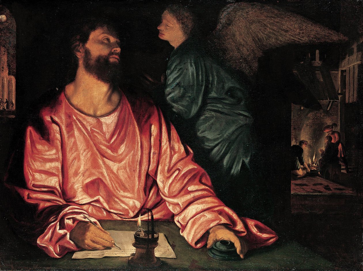 Aziz Matta ve Melek, c.1534 (tuval üzerine yağlı boya) by Giovanni Girolamo Savoldo
