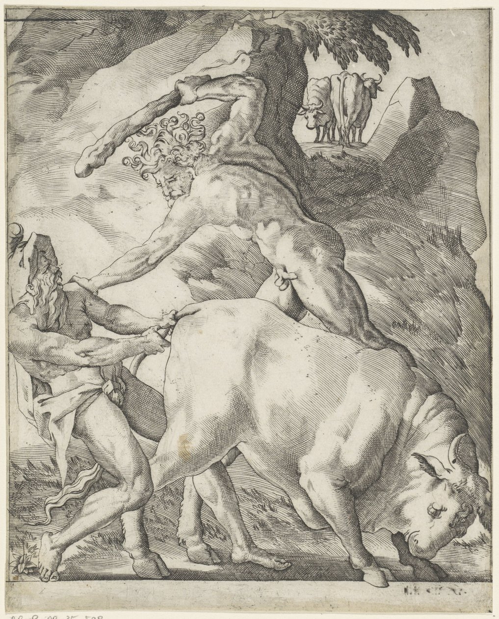 Herkül Cacus ile savaşır Herkül ile Sahneler (dizi başlığı) by Giovanni Jacopo Caraglio