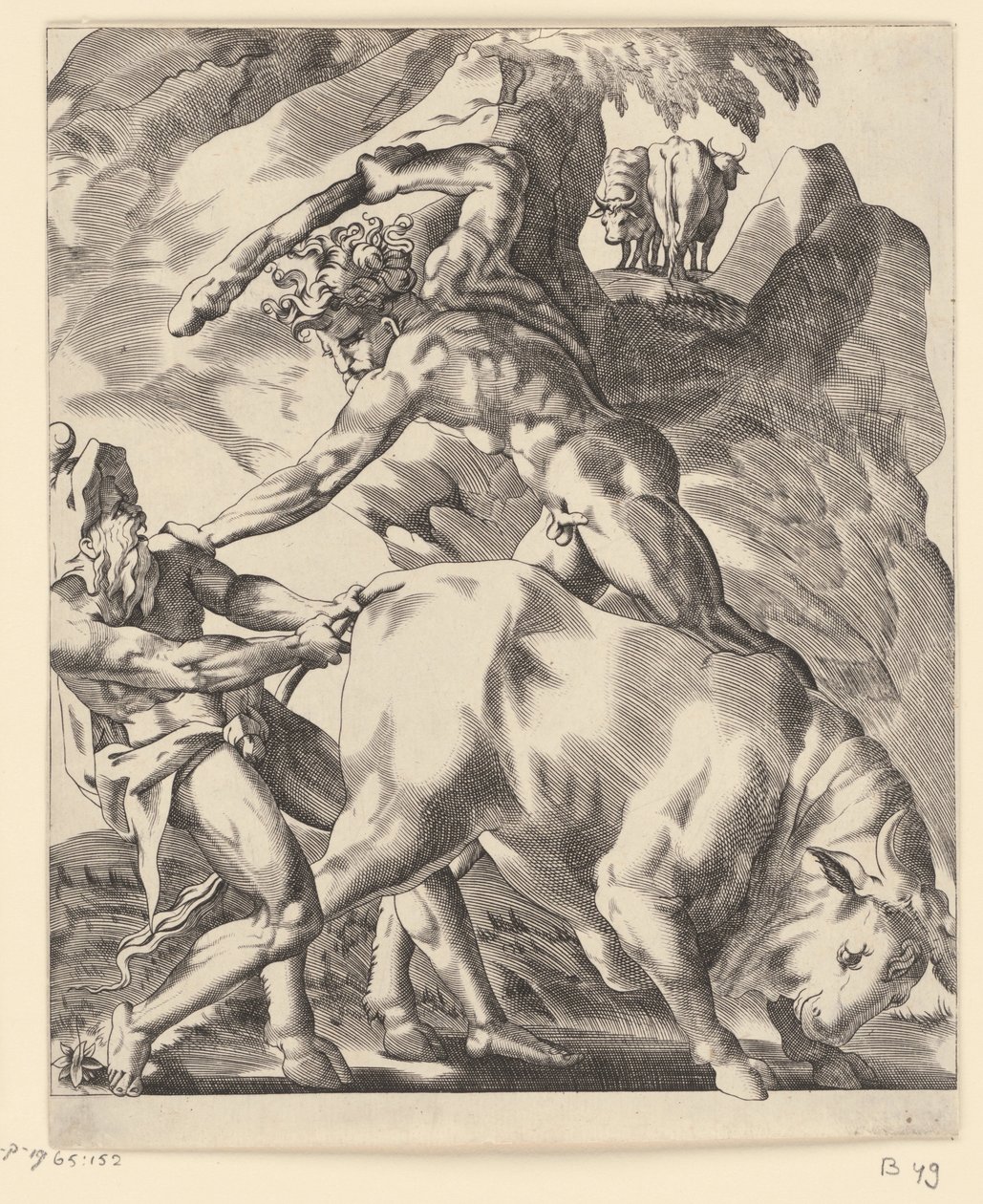 Herkül Cacus ile savaşır Herkül ile Sahneler (dizi başlığı) by Giovanni Jacopo Caraglio