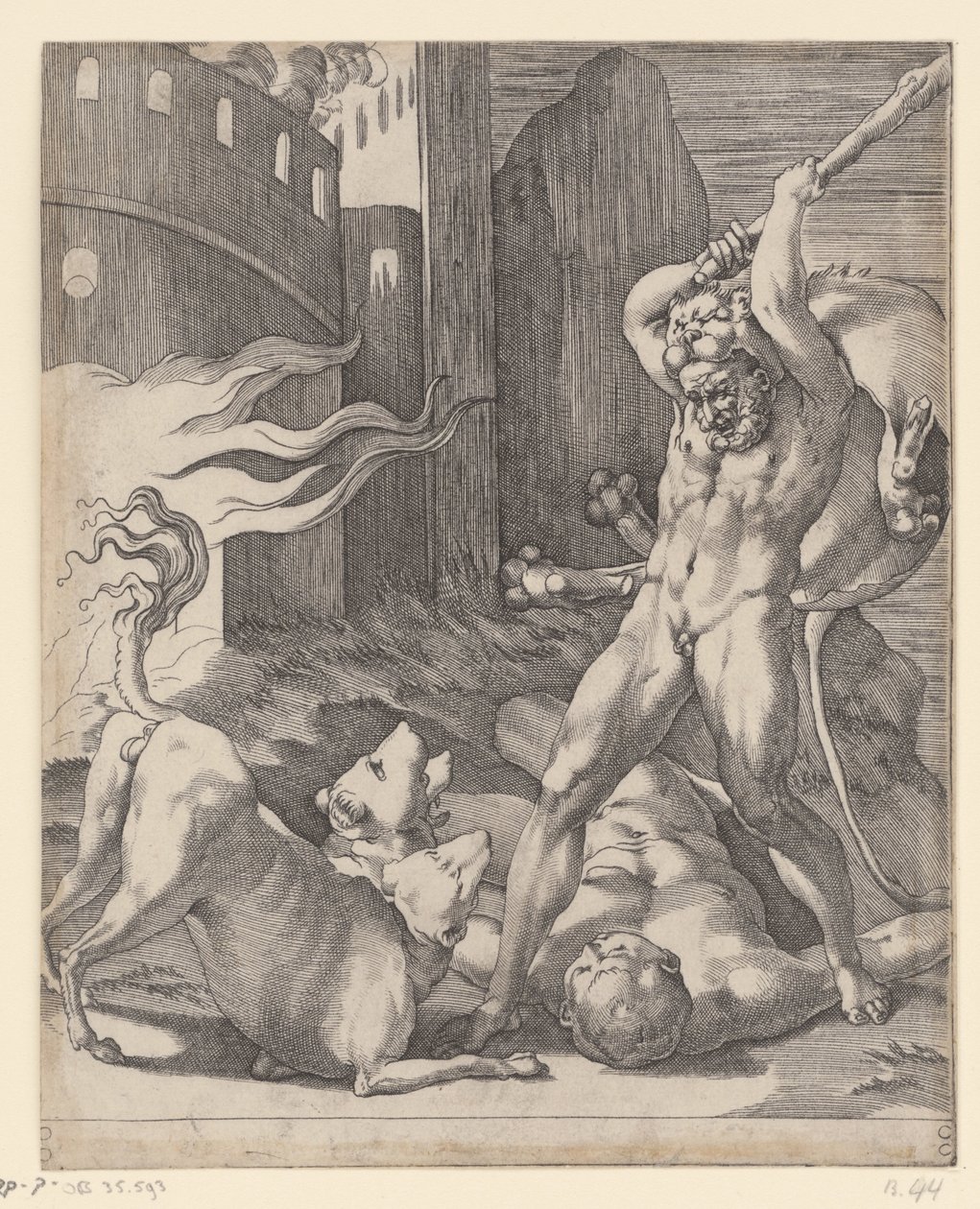 Herkül Cerberus ile savaşır Herkül ile Sahneler (dizi başlığı) by Giovanni Jacopo Caraglio