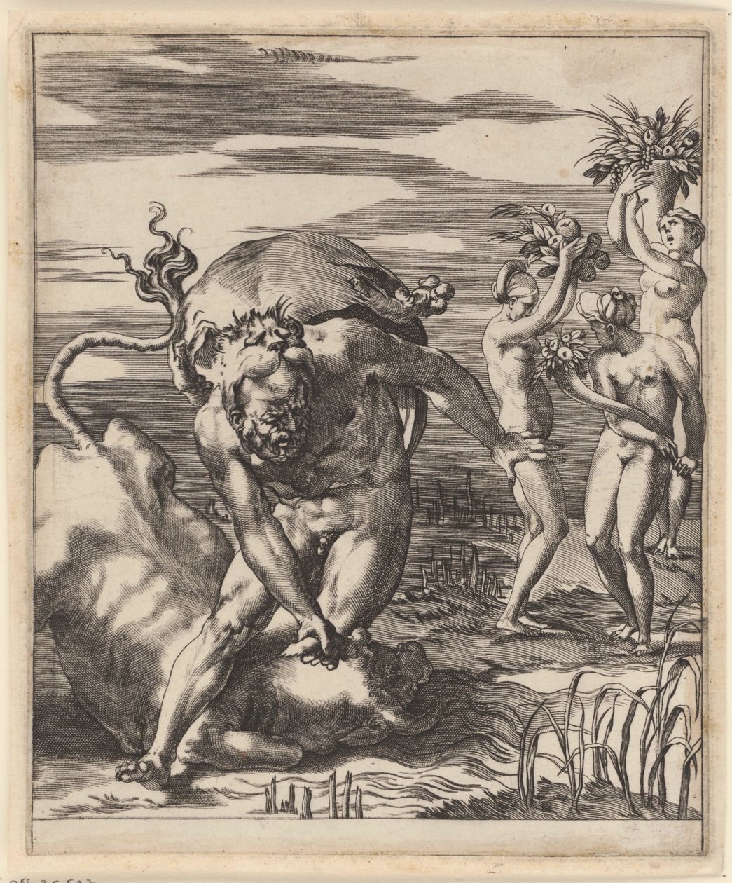 Herkül, Achelous ile güreşir Herkül ile Sahneler (dizi başlığı) by Giovanni Jacopo Caraglio
