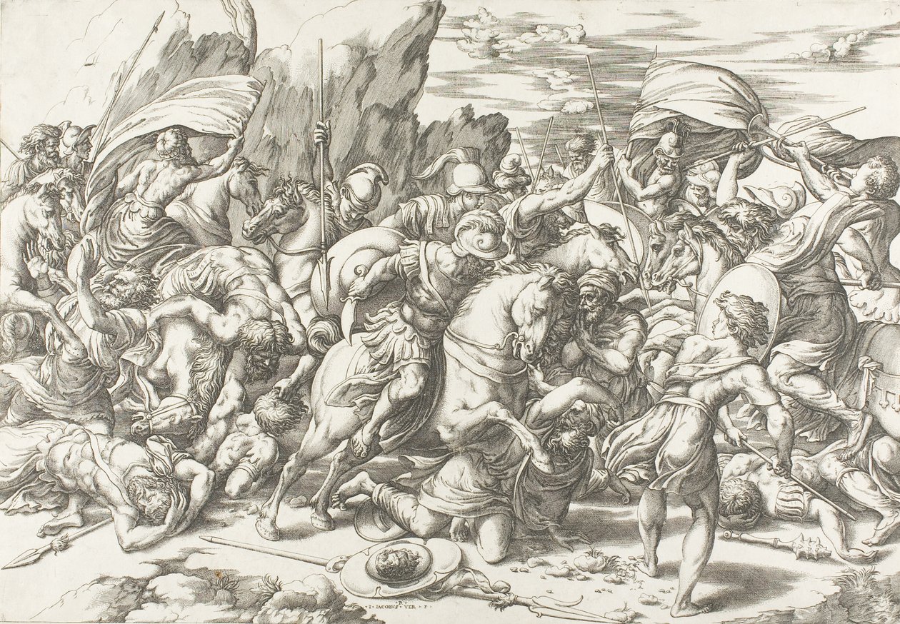 Kalkan ve Mızrak Çevresindeki Savaş by Giovanni Jacopo Caraglio