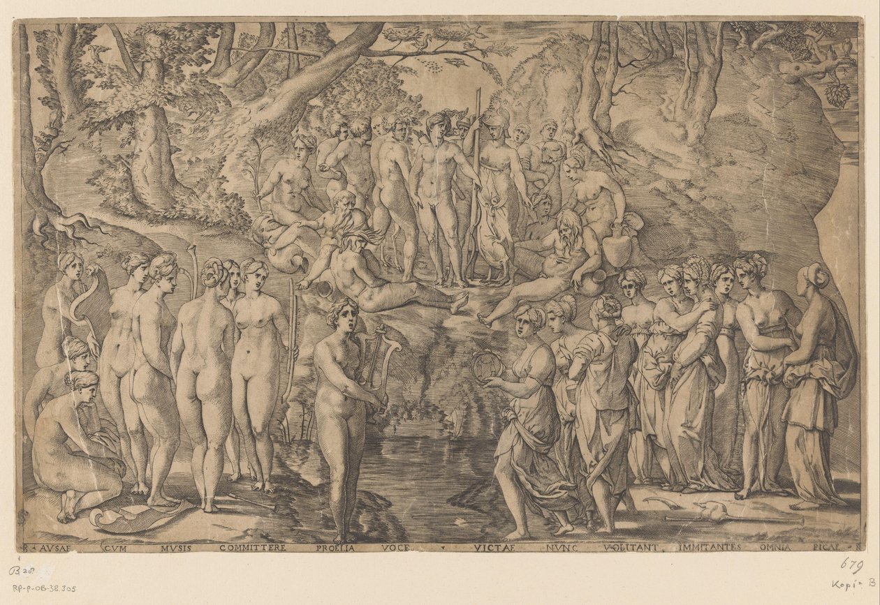 İlham Perileri ve Pierides arasındaki yarışma by Giovanni Jacopo Caraglio