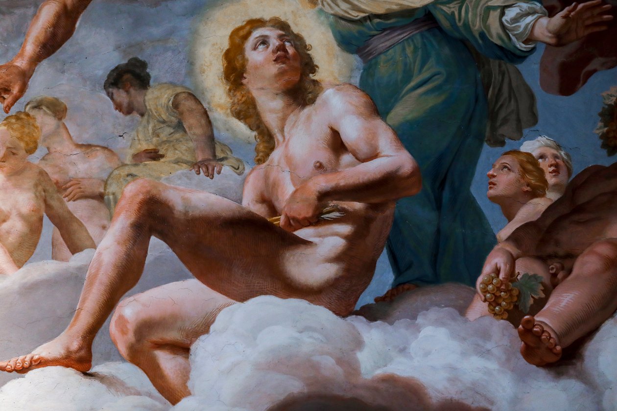 Apollon. "Tanrıların Konseyi" 1624-1625 detayı. fresk by Giovanni Lanfranco