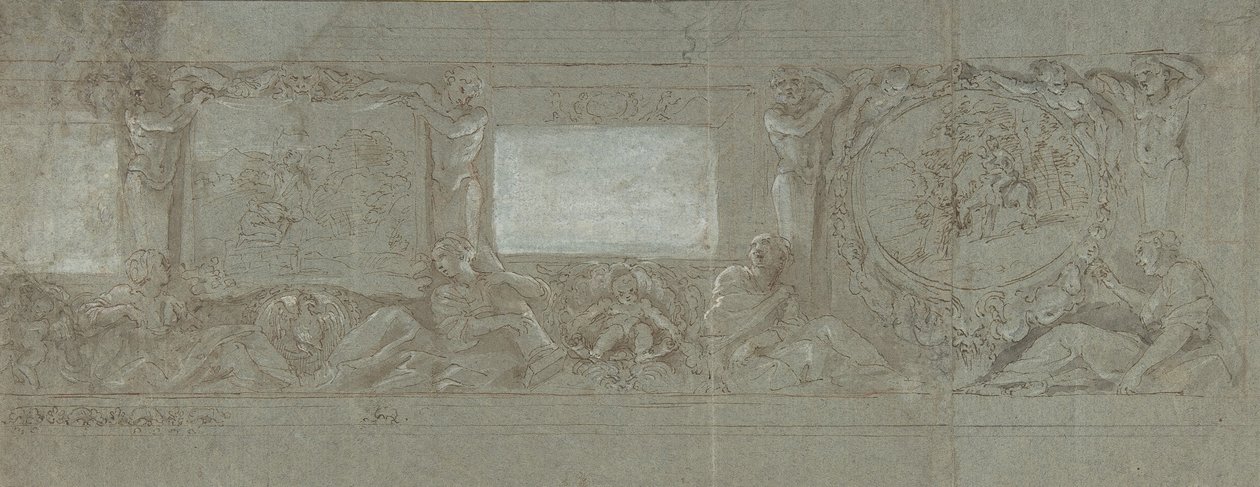 İbrahim'in Kurbanı ve Mısır'a Kaçışı ile Bir Duvar Süsleme Tasarımı, M.Ö. 1600-1647. by Giovanni Lanfranco