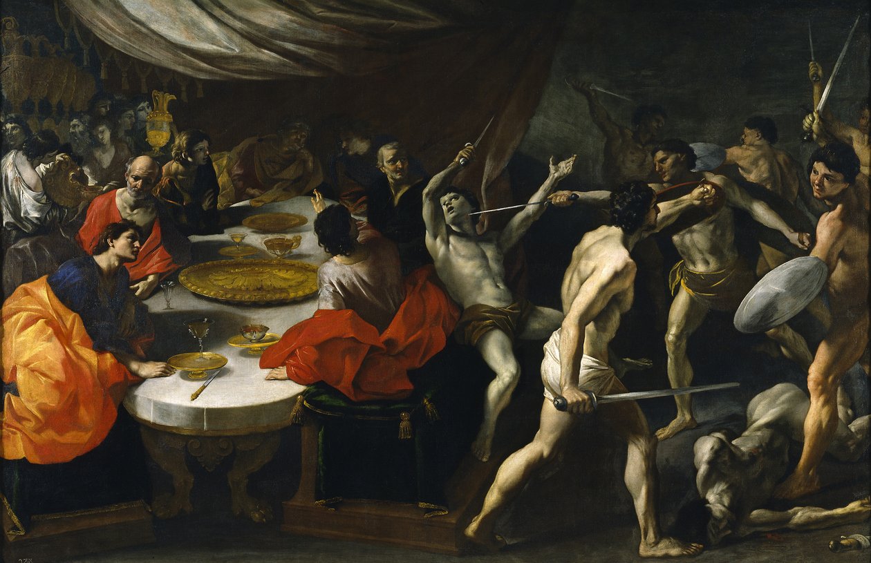 Bir ziyafette gladyatör dövüşleri by Giovanni Lanfranco