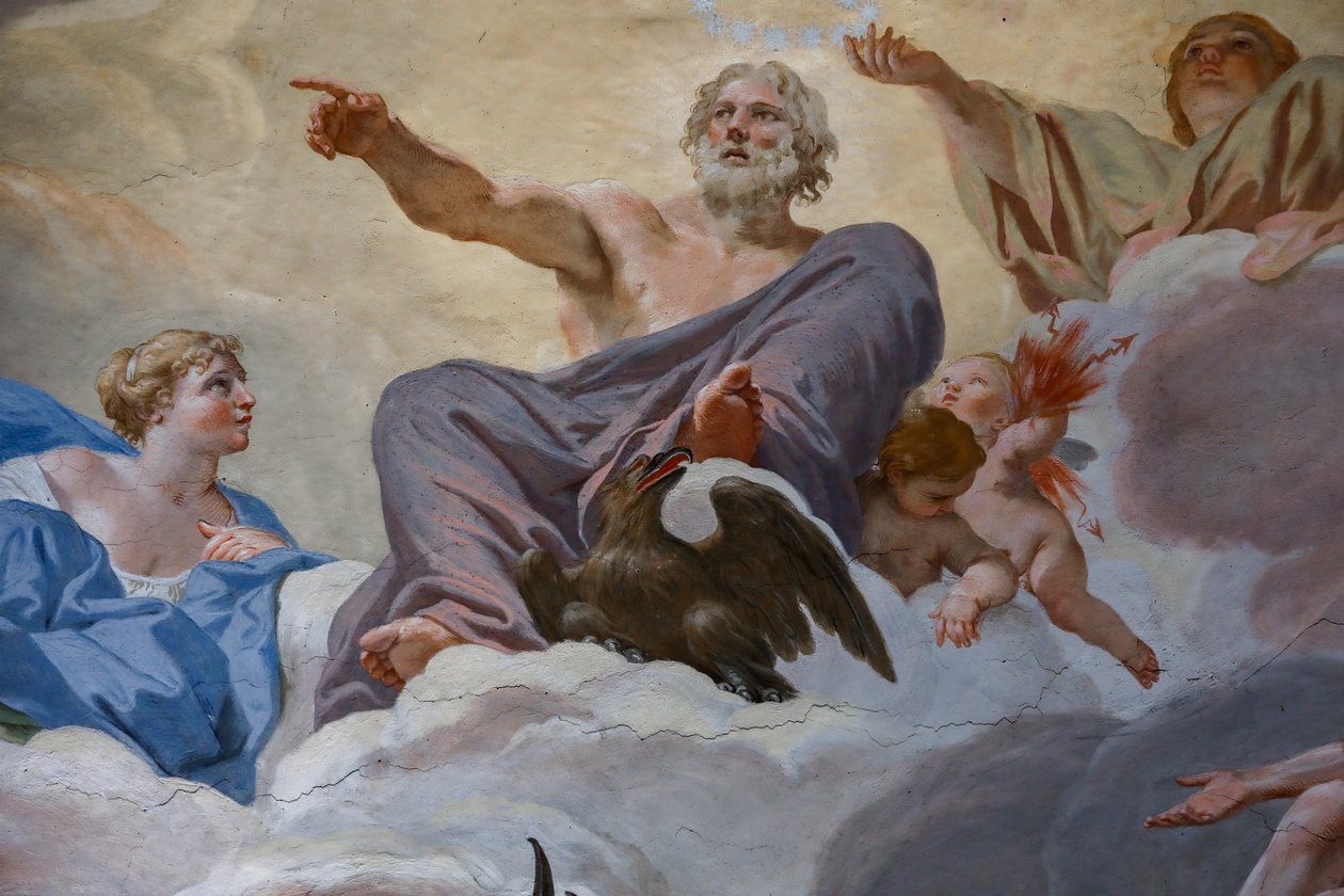 Jüpiter ve Junon. "Tanrıların Konseyi" 1624-1625 detayı. fresk by Giovanni Lanfranco
