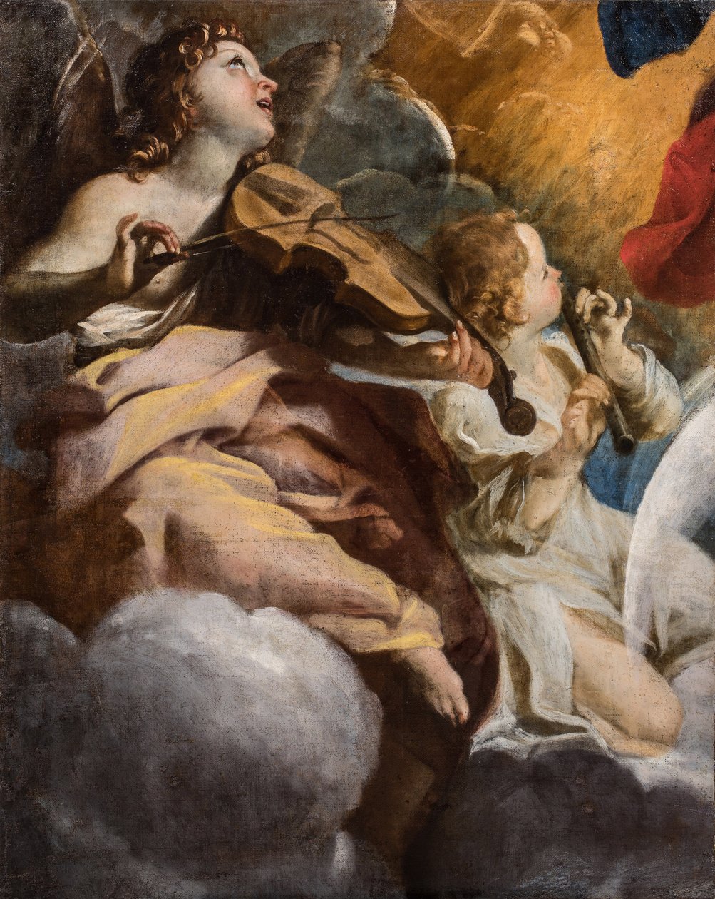 "" Les anges musiciens "" (Müzik melekleri) Peinture de Giovanni Lanfranco (1582-1647) 1628-1630 Santa Maria della Concezione Kilisesi, Roma by Giovanni Lanfranco