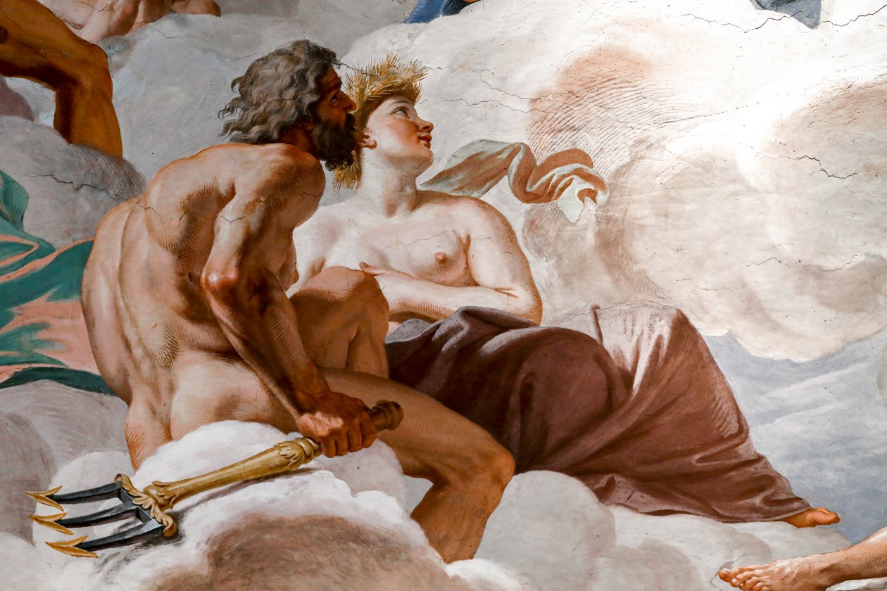 Neptün ve Ceres. "Tanrıların Konseyi" 1624-1625 detayı. fresk by Giovanni Lanfranco
