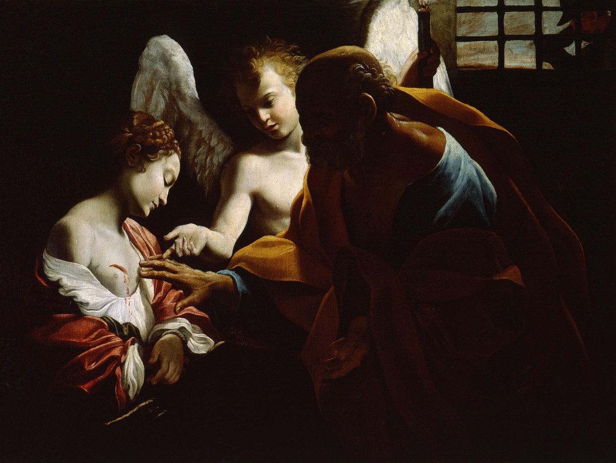Aziz Agatha Aziz Petrus ve Bir Meleğin Hapishanede Katıldığı, 1614 civarı by Giovanni Lanfranco