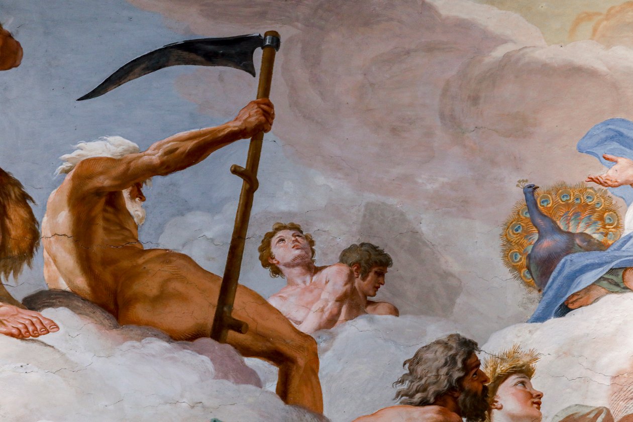 Satürn, zaman tanrısı. "Tanrıların Konseyi" 1624-1625 detayı. fresk by Giovanni Lanfranco