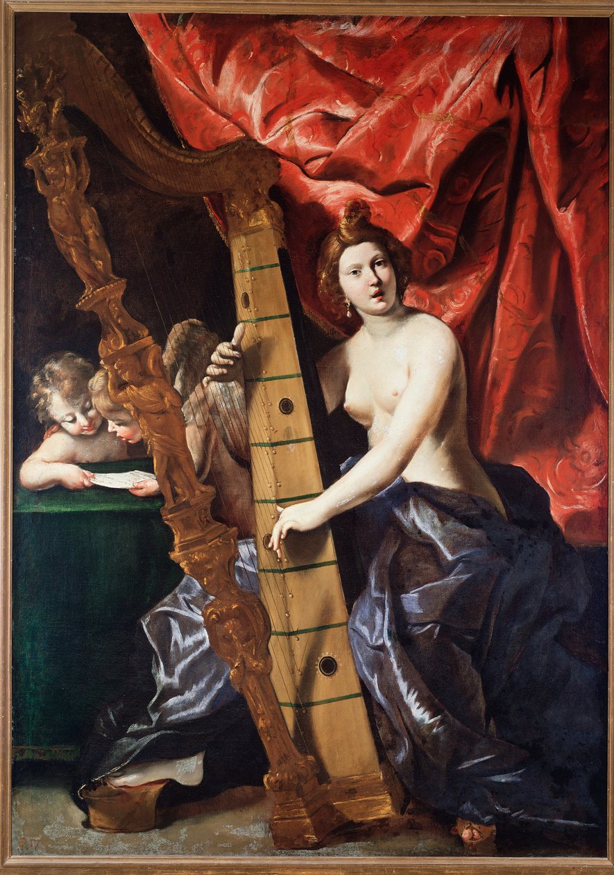 Arp çalan kadın müziği (Müzik Alegorisi). (Tablo by Giovanni Lanfranco