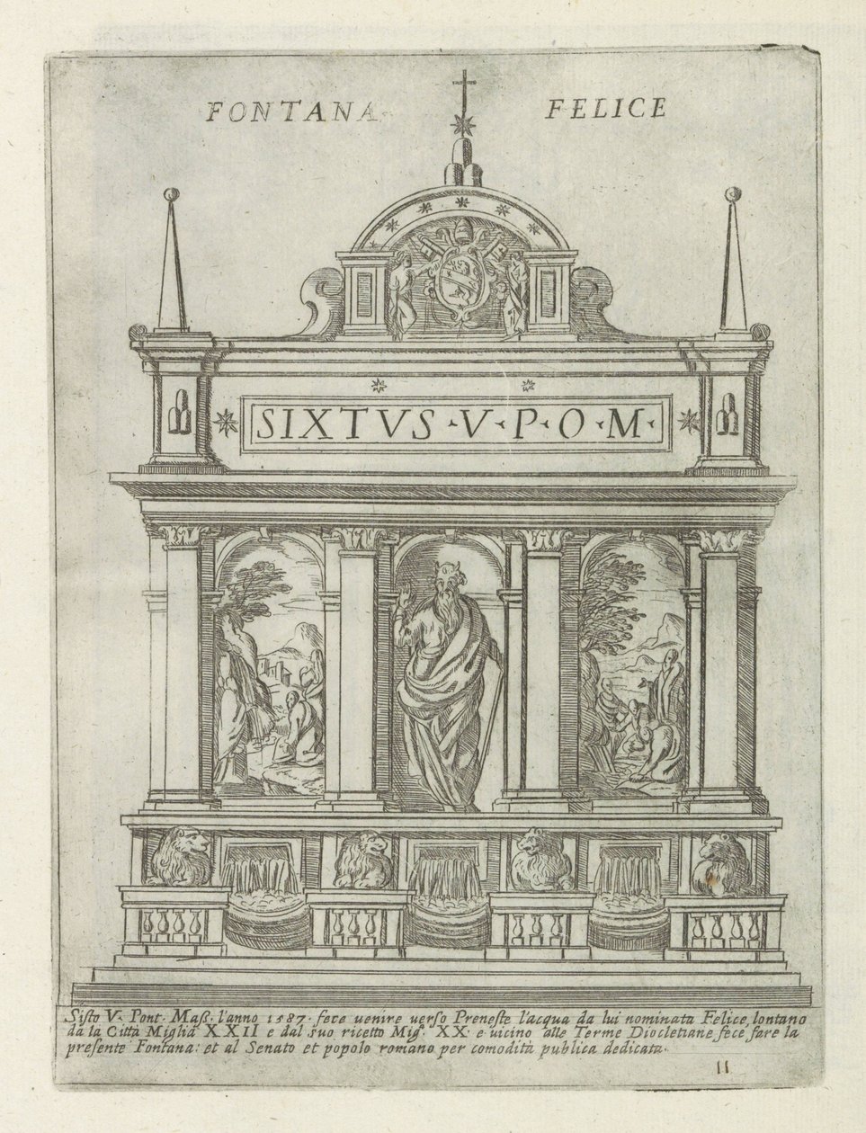 Fontana dell'Acqua Felice Fontana Felice (nesne üzerindeki başlık) Roma'da Moderne en antieke anıten en bouwwerken (dizi başlığı) Antik Roma kentinin antik ve modern binalarının süsleri (dizi başlığı) by Giovanni Maggi