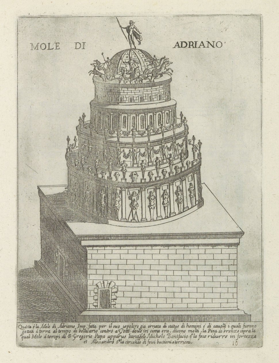 Hadrian Mole di Adriano Mozolesi (nesne üzerindeki başlık) Roma'daki modern ve antik anıtlar ve binalar (seri başlığı) Ornamenti di Fabriche antichi et moderni dell' alma citta di Roma (dizi başlığı) by Giovanni Maggi