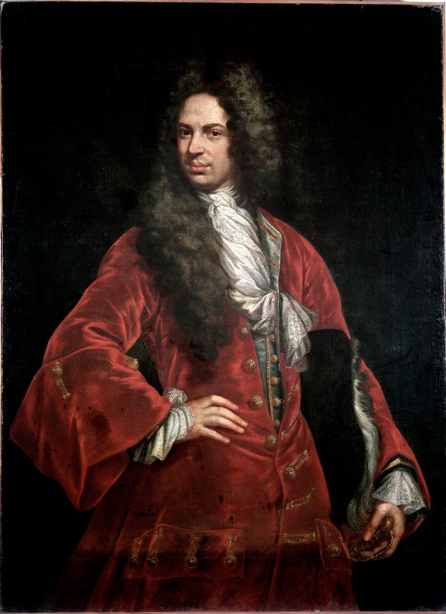 Kırmızı kostümlü bir beyefendinin portresi Resim Giovanni Maria Delle Piane dit il Mulinaretto (1660-1745) Soluk 132x97 cm Genes Musei di Strada Nuova (eski Palazzo Bianco) by Giovanni Maria delle called Mulinaretto Piane