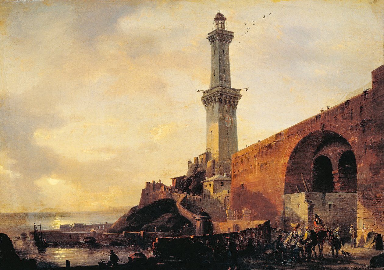 Cenova, deniz fenerinin görünümü, Giovanni Migliara (1785-1837), tuval üzerine yağlı boya by Giovanni Migliara