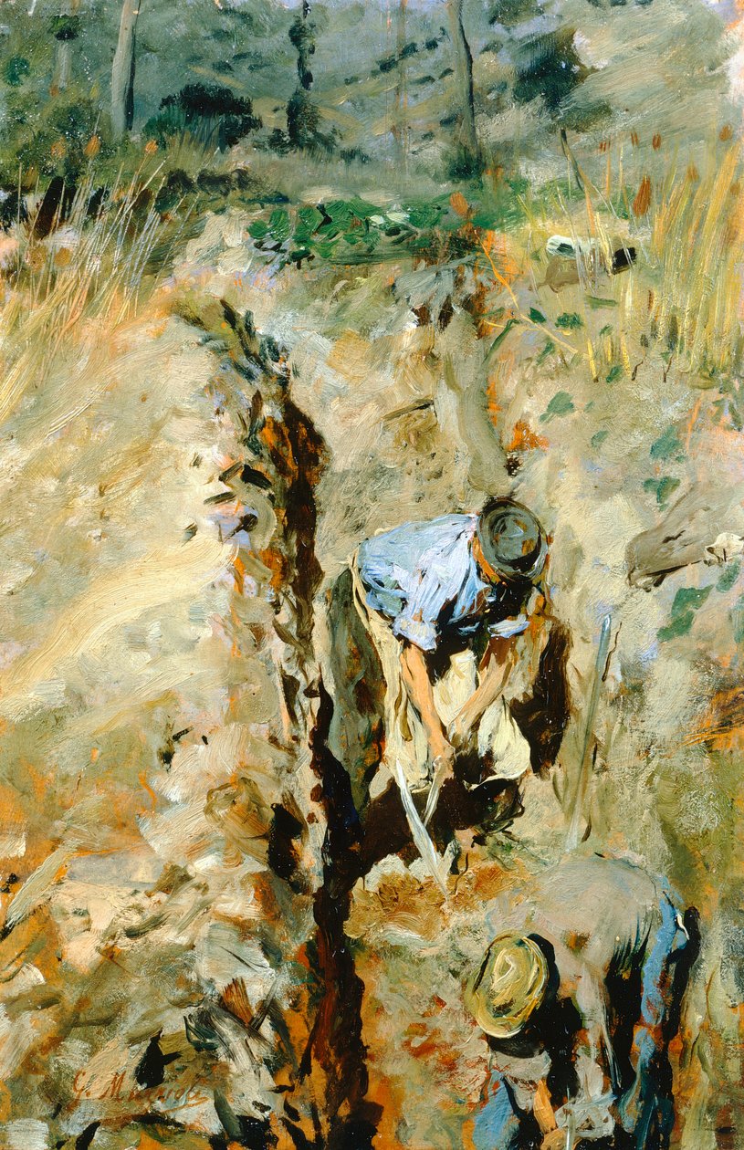Diggers Giovanni Muzzioli (1854-1894), panel üzeri yağlı boya, 30x19 cm by Giovanni Muzzioli