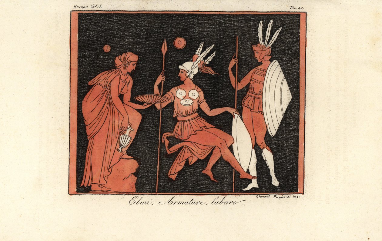 Miğfer, zırh ve labarum standartlarında Yunan savaşçıları by Giovanni Paglianti