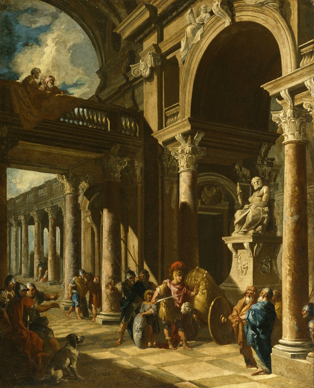 Büyük İskender Gordion Düğümünü Kesiyor, M.Ö. 1718-1719 by Giovanni Paolo Pannini