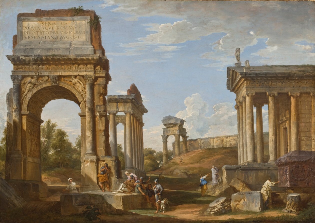 Titus Kemeri ile Roma kalıntıları, 1734 by Giovanni Paolo Pannini