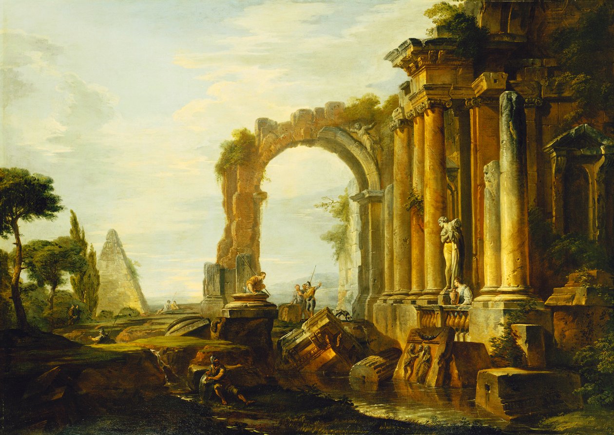 Bir Manzarada Cestius Piramidi ve Figürler ile Klasik Harabelerin Capriccio