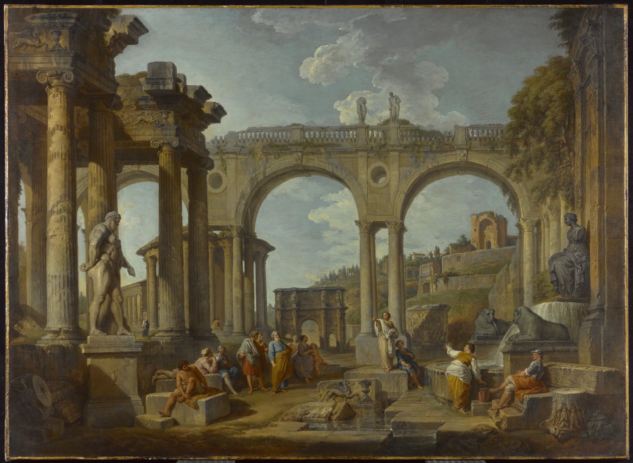 Konstantin Kemeri ile Roma Harabelerinden A Capriccio, c.1755 by Giovanni Paolo Pannini