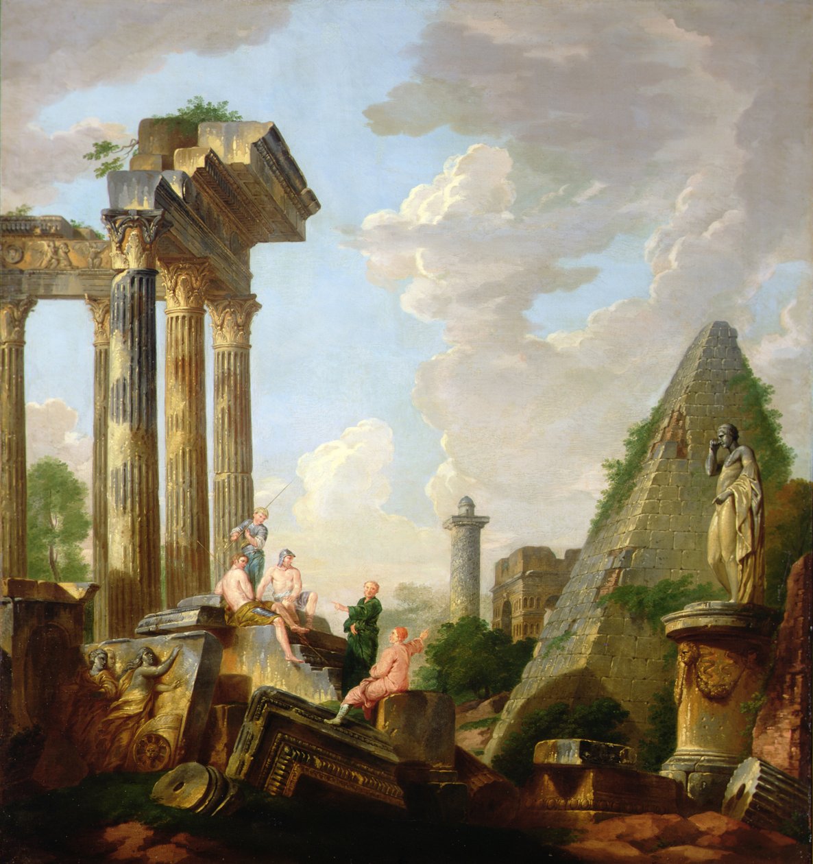 Harabelerden Önce Vaaz Eden Bir Havari ile Mimari Bir Capriccio (tuval üzerine yağlı boya) by Giovanni Paolo Pannini