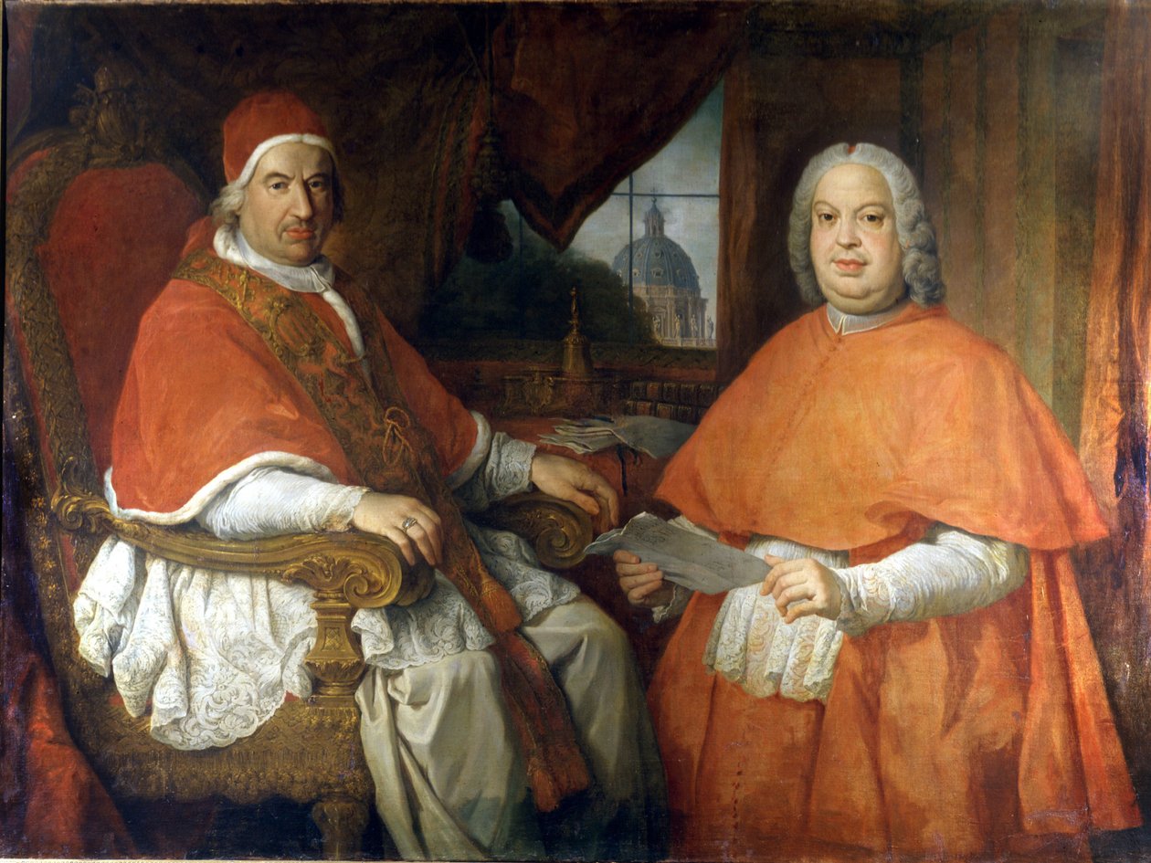 Benedict XIV ve Kardinal Silvio Valenti Gonzaga (Gonzague). Giovanni Paolo Pannini