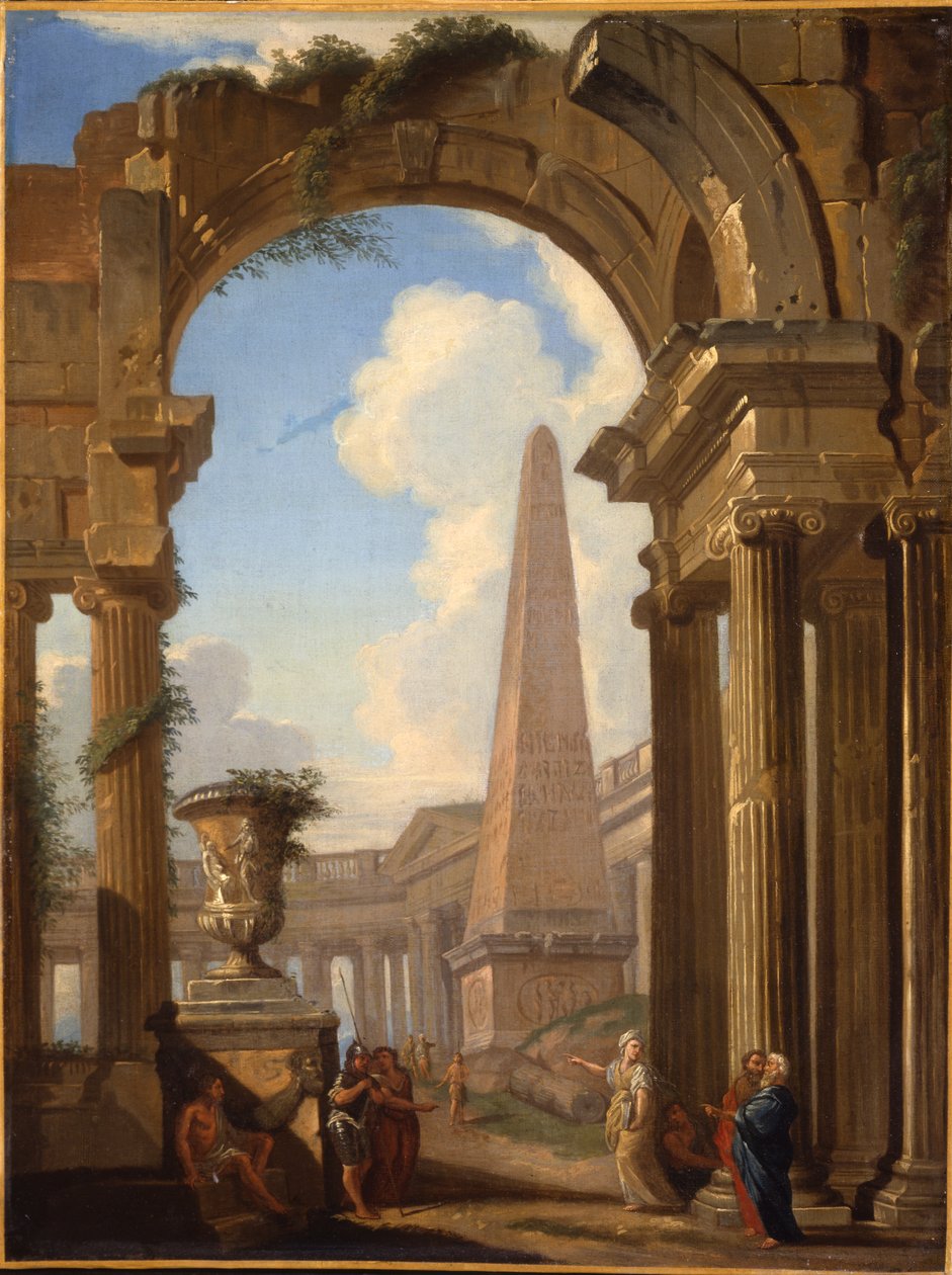 Rakamlarla Roma kalıntılarının Capricci by Giovanni Paolo Pannini
