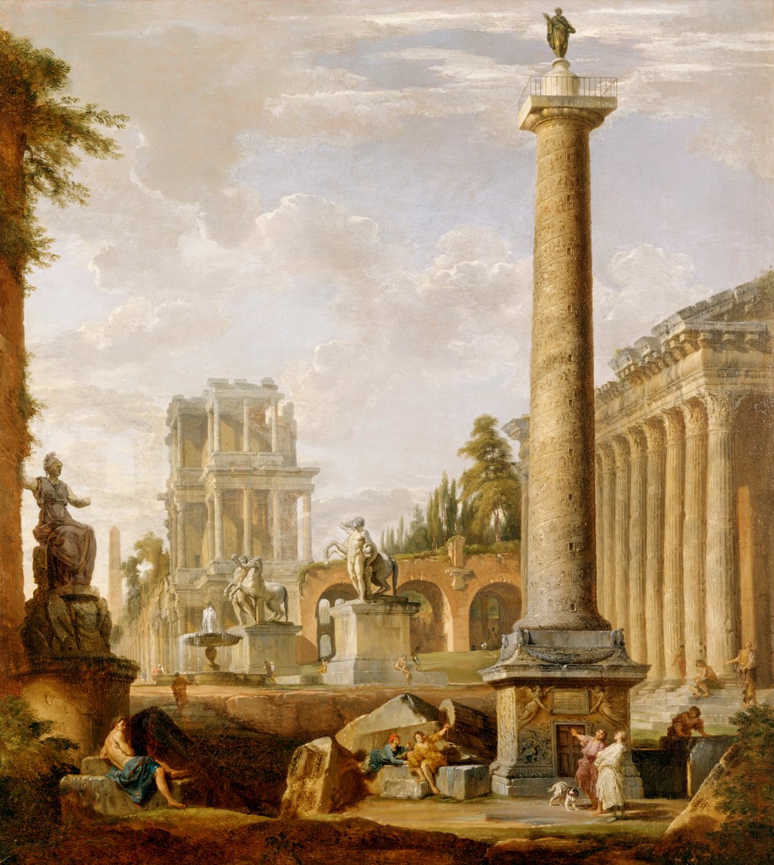 Trajan Sütunu ile Roma harabelerinin Capriccio'su (tuval üzerine yağlı boya) by Giovanni Paolo Pannini