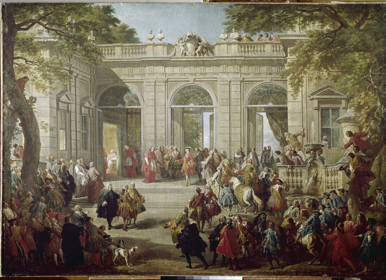 İspanya Charles III veya Bourbon Charles, Napoli Kralı (Carlo Borbone) (1716-1788) Quirinale Sarayı Kahvehanesinde Papa XIV. Museo Nazionale Di Capodi by Giovanni Paolo Pannini