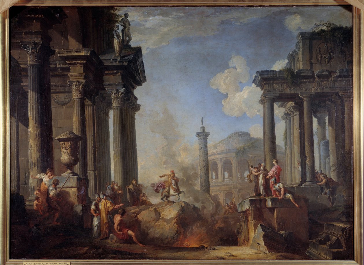 Marcus Curtius kendini uçuruma atıyor Yiğit Roma vatandaşı Marcus Curtius, MÖ 362
