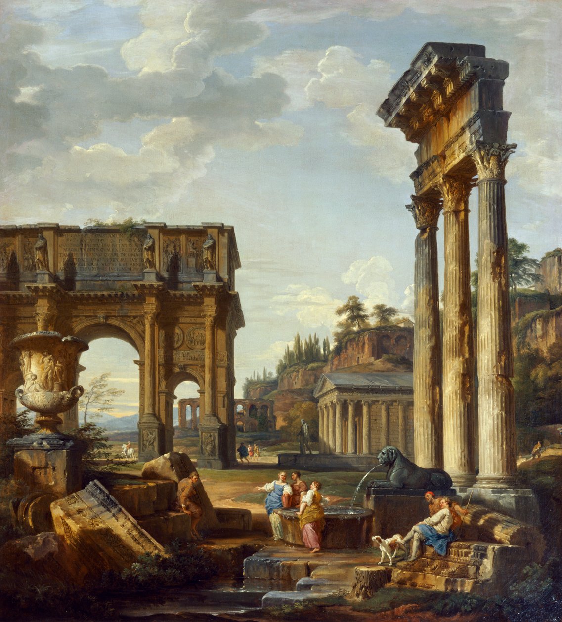Konstantin Kemeri ile Roma manzarası by Giovanni Paolo Pannini