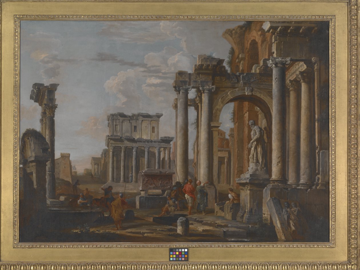 Antoninus ve Faustina Tapınağı Harabeleri (tuval üzerine yağlıboya) by Giovanni Paolo Pannini