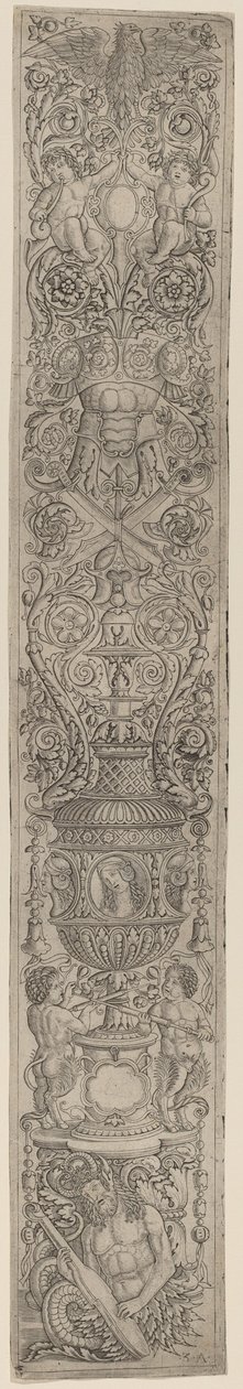 Süsleme Paneli: Triton ve İki Bebek Satiri by Giovanni Pietro Birago and Zoan Andrea