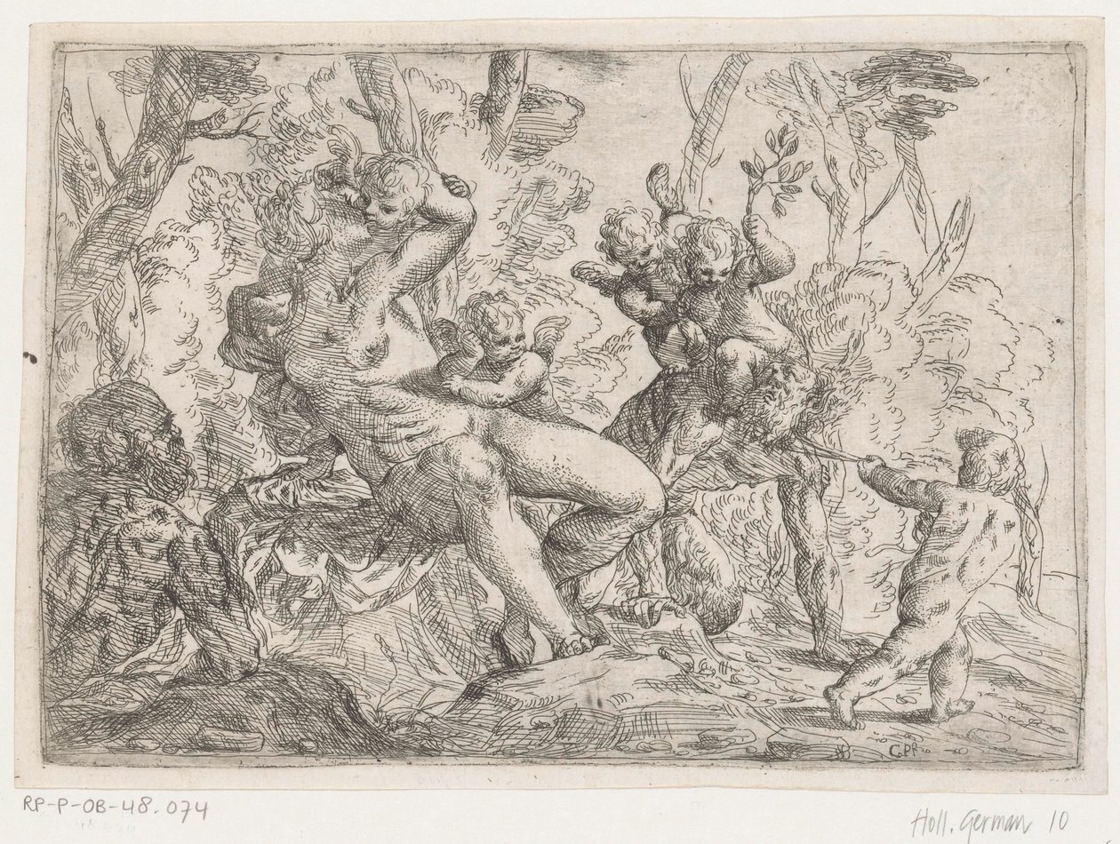 Putti ve Venüs tarafından yakalanan bir satir by Giovanni Pietro Possenti