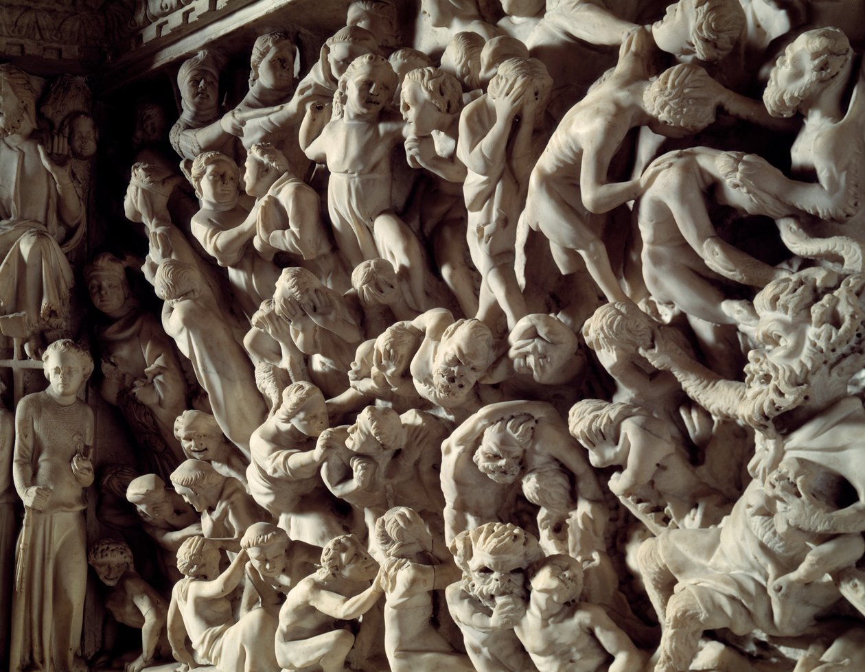 Giovanni Pisano (1248-1314) tarafından gerçekleştirilen Sandalye kabartmalarının detayı: lanetler (Mermer minber kabartmalarının detayı) 1302-1311 Cathedrale de Pisa (Duomo di Pisa), İtalya by Giovanni Pisano