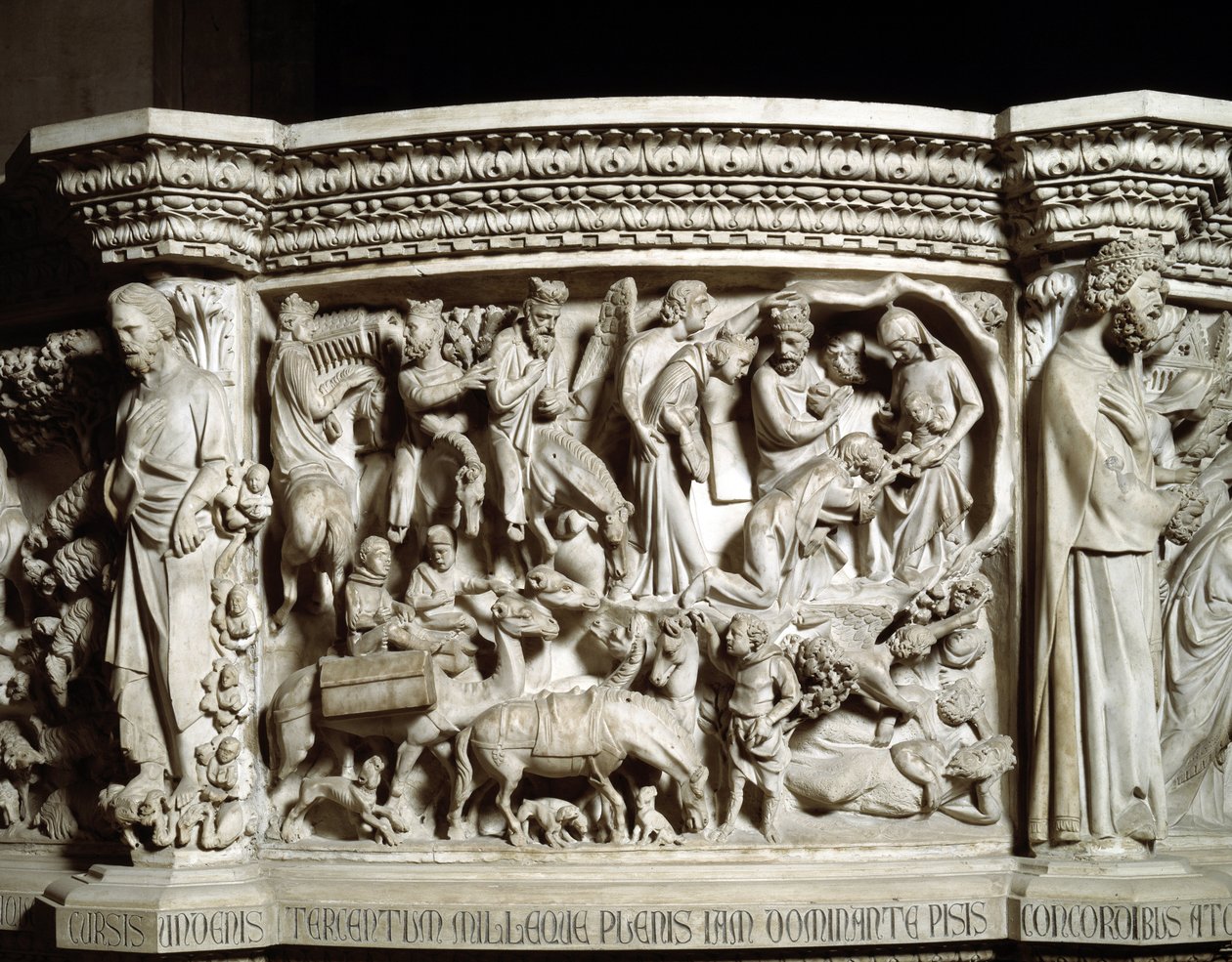 Giovanni Pisano (1248-1314) tarafından gerçekleştirilen Sandalye kabartmalarının detayı: Magi