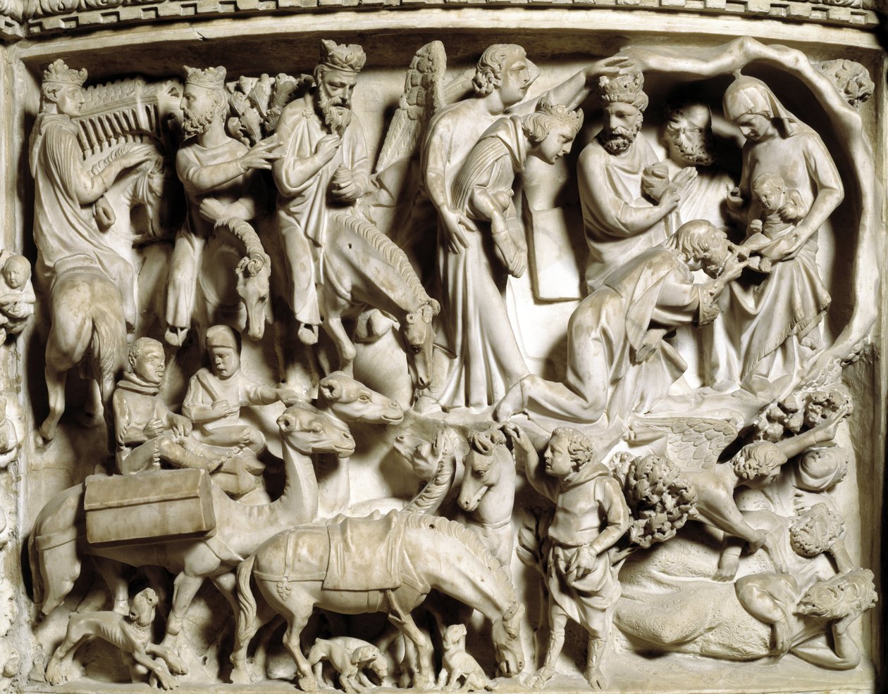 Giovanni Pisano (1248-1314) tarafından gerçekleştirilen Sandalye kabartmalarının detayı: Magi