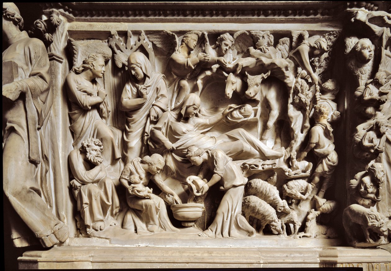 Müjde ve Doğuş. Mermer oymalı yüksek kabartma by Giovanni Pisano