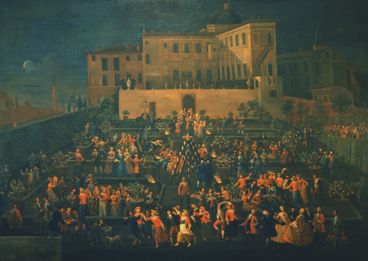 Palazzo Rospigliosi bahçesinde Mozzatore Bayramı, 1740, c.1740 by Giovanni Reder