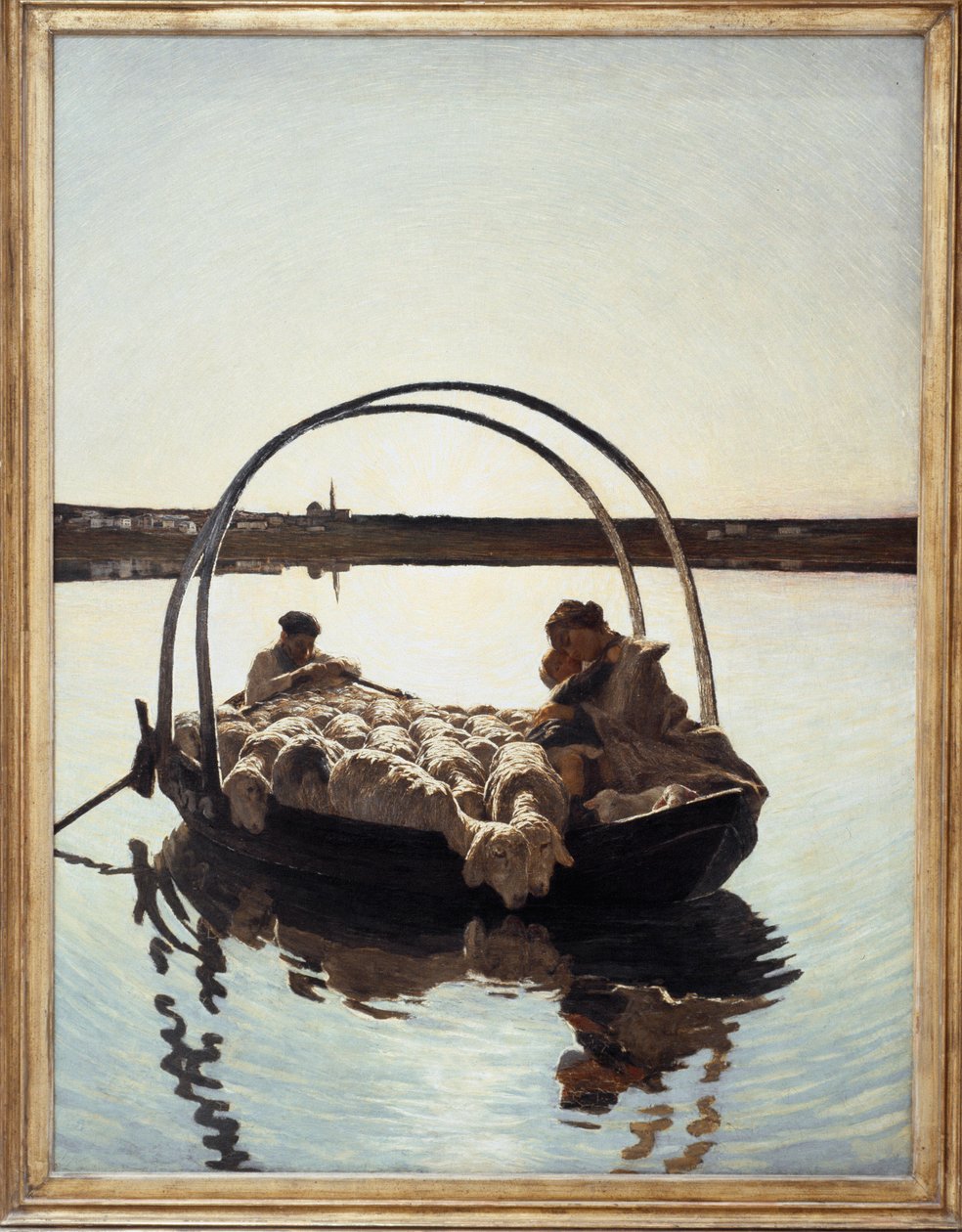 Ave Maria: Bir nehri geçen vapurda koyun sürüsüyle çocuğunu kendisine karşı tutan bir anne by Giovanni Segantini