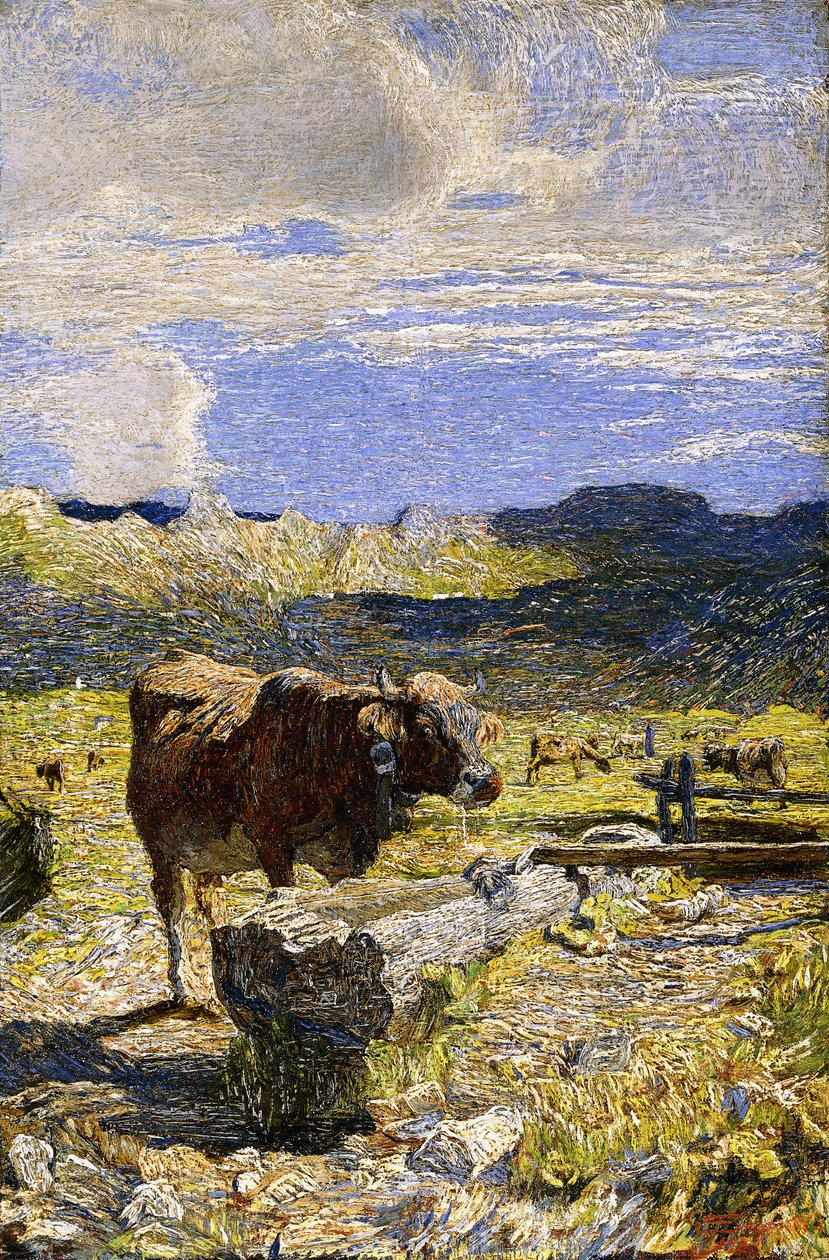 Bir Yalaktan İçen Kahverengi İnek, 1892 by Giovanni Segantini