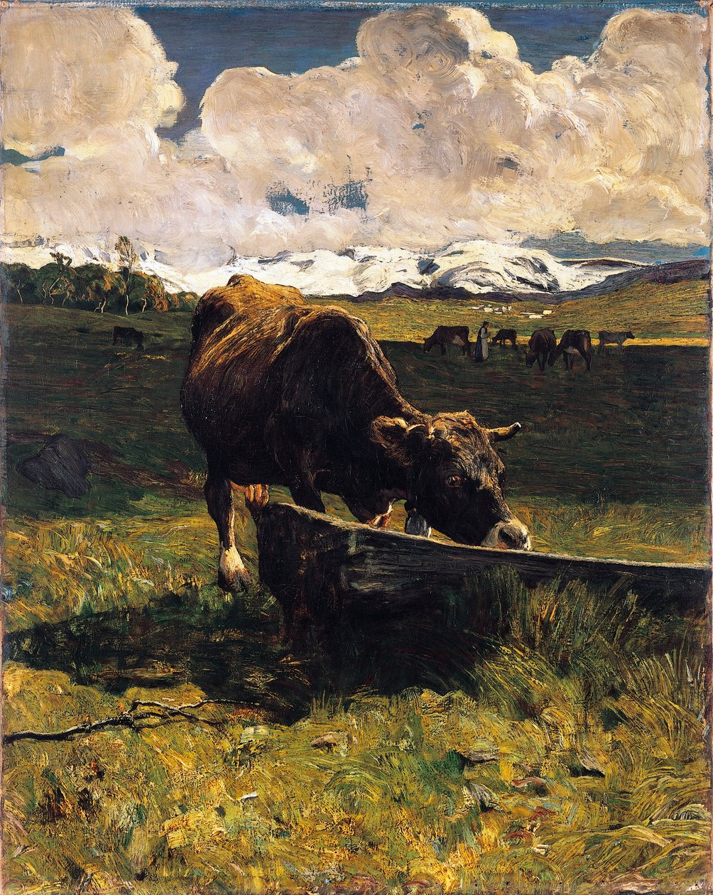 Yalakta kahverengi inek Giovanni Segantini (1858-1899), tuval üzerine yağlıboya, 88x69 cm by Giovanni Segantini