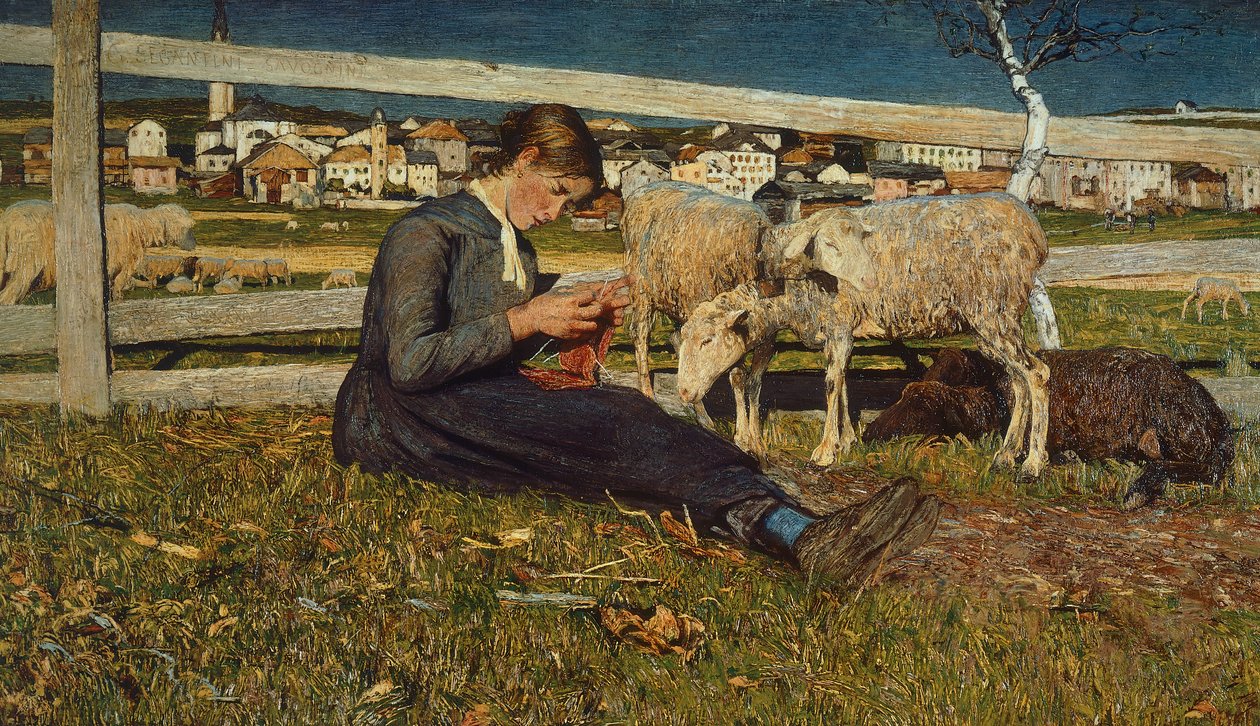 Giovanni Segantini (1858-1899) çorap yapan kız, tuval üzerine yağlıboya, 54x88 cm by Giovanni Segantini